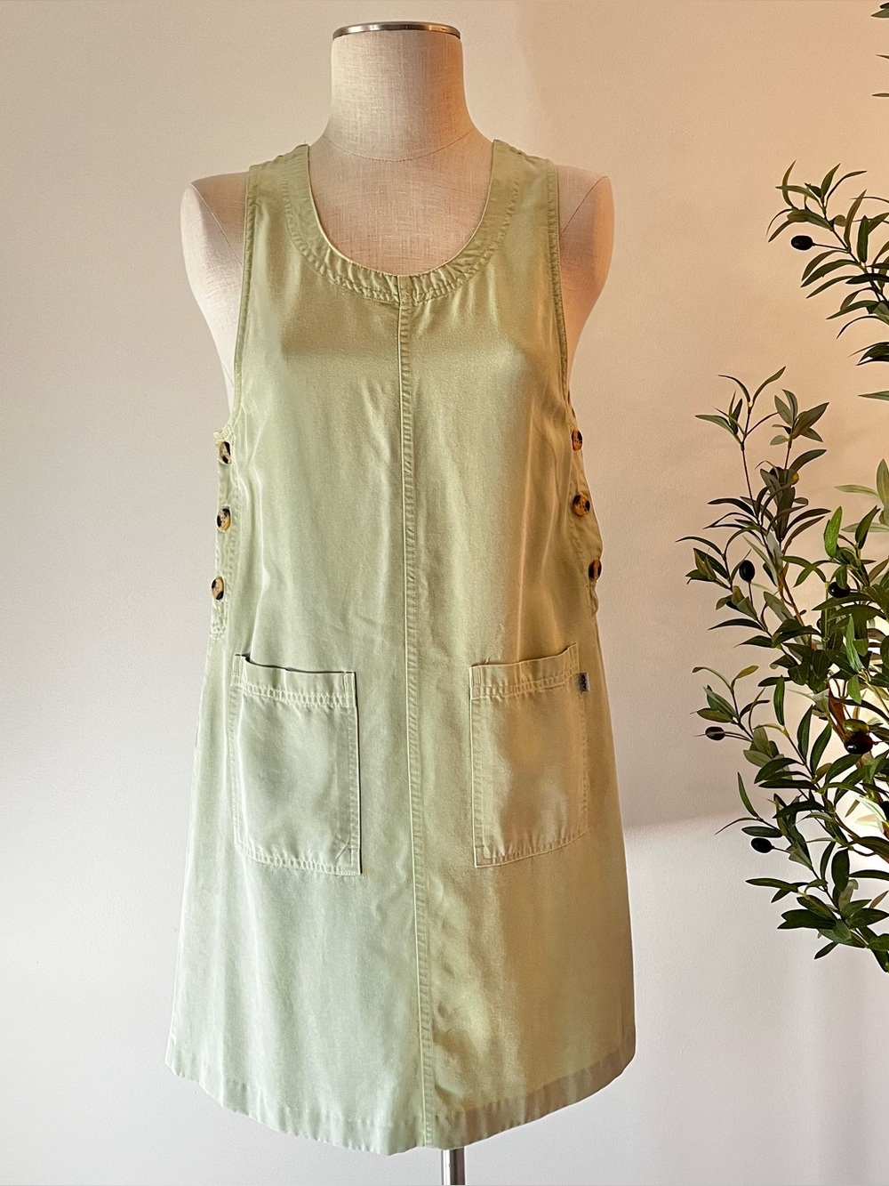 Vintage Sleeveless Light Green Pinafore Dress with Button Sides